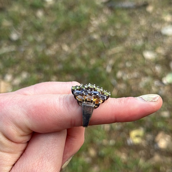 Last  chance - Rainbow size 7  sterling 925 Multicolor Gemstone Ring faceted - Picture 4 of 5